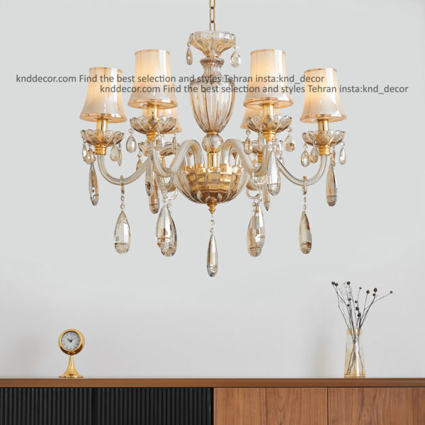 لوستر اس بلوري زنبق كريستال با  كلاهك شيشه آويز بادامي  6