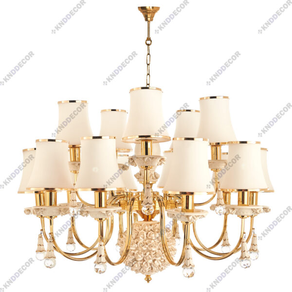 لوستر شكوفه فورتيك سراميك سفيد با كلاهك شيشه با آويز سراميك 15