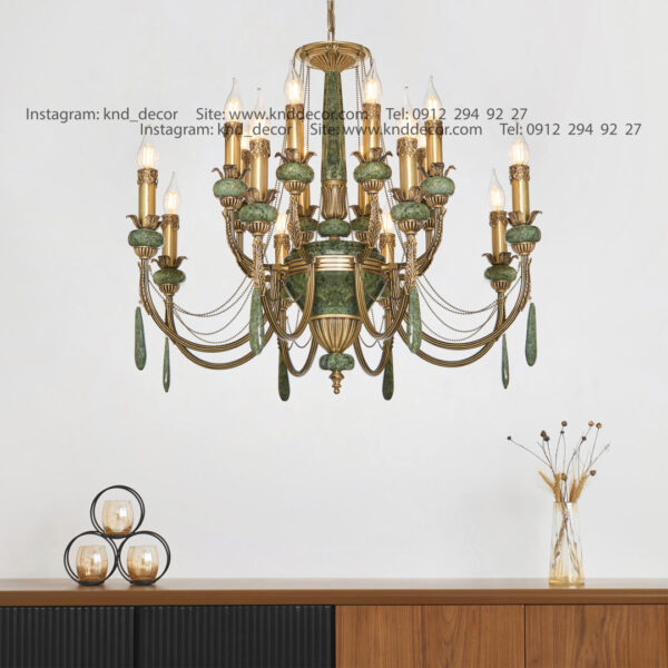 لوستر ليانا دوبل آنتيك سنگ سبز آويز سنگ 8