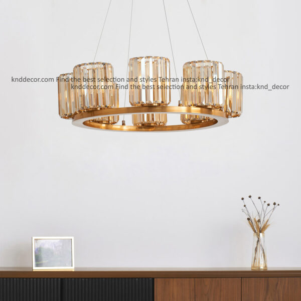 لوستر 1041 سانتيك 8 با شيد كريستالي كاردي 15 سانت برنزي