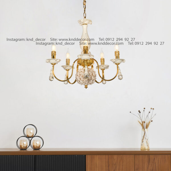 لوستر شكوفه فورتيك سراميك سفيد بدون كلاهك با آويز سراميك 5