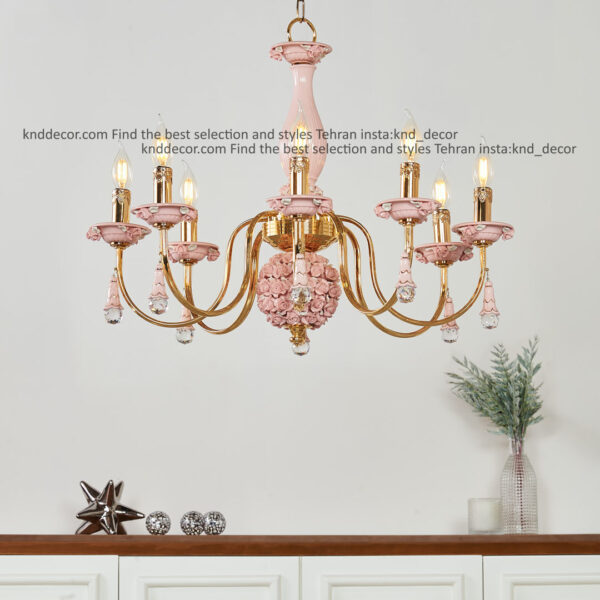 لوستر شكوفه فورتيك سراميك صورتي بدون كلاهك با آويز سراميك 8