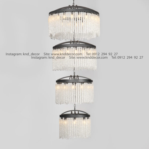 لوستر 2091 مشكي 4 طبقه با كريستال ريسه اي سايز بندي