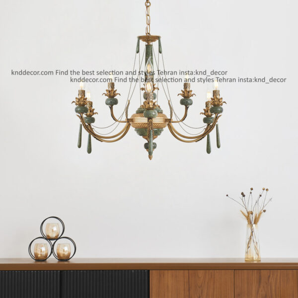 لوستر مارال تك و دوبل آنتيك سنگ سبز آويز سنگ 6 ستون سنگ