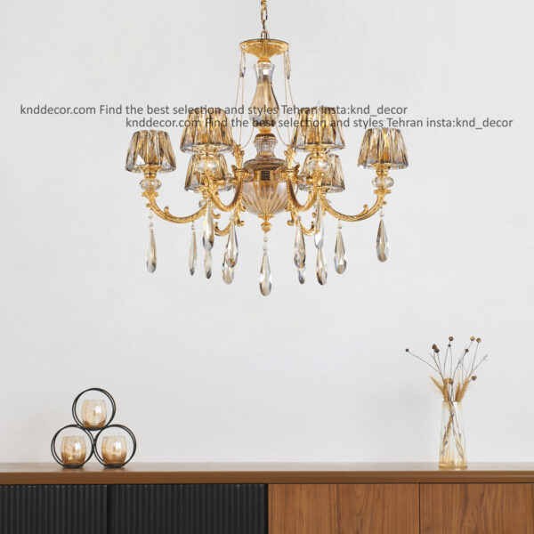 لوستر جار پتينه كريستال با كلاهك كريستال آويز بادامي 6