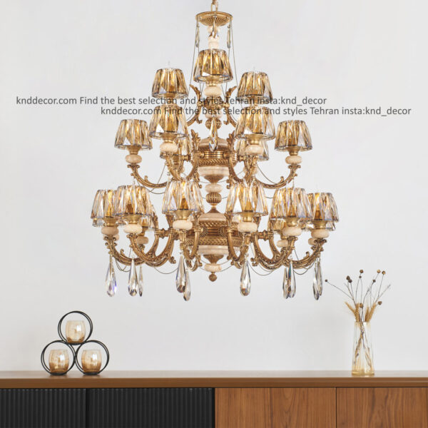 لوستر جار پتينه سنگ كرم با كلاهك كريستال آويز بادامي 21