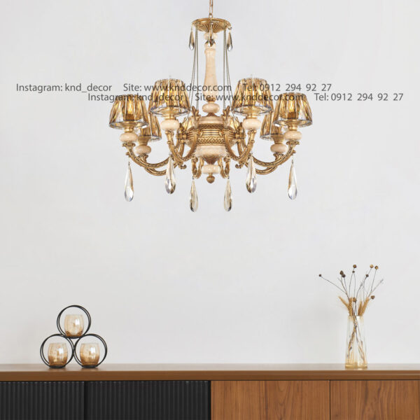 لوستر جار پتينه سنگ كرم با كلاهك كريستال آويز بادامي 6