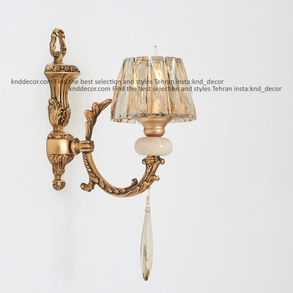 ديواري جار پتينه سنگ كرم با كلاهك كريستال آويز بادامي 1