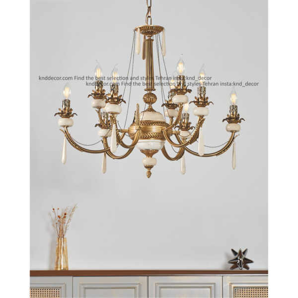 لوستر مارال تك و دوبل آنتيك سنگ كرم آويز سنگ 6 ستون برنجی