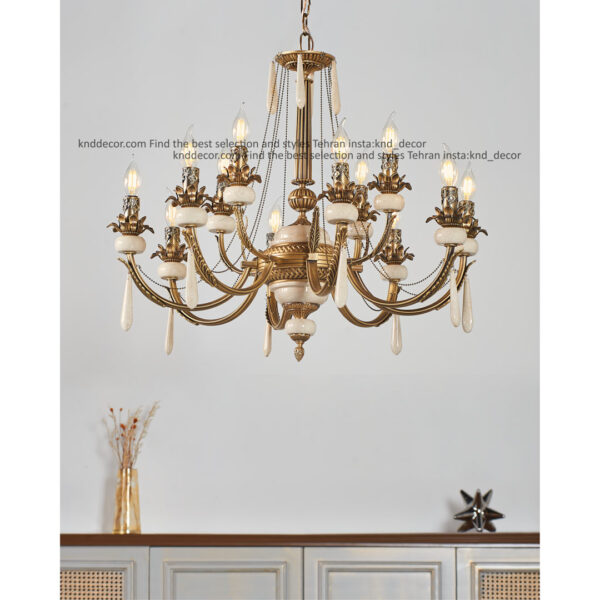 لوستر مارال تك و دوبل آنتيك سنگ كرم آويز سنگ 8 ستون برنجی