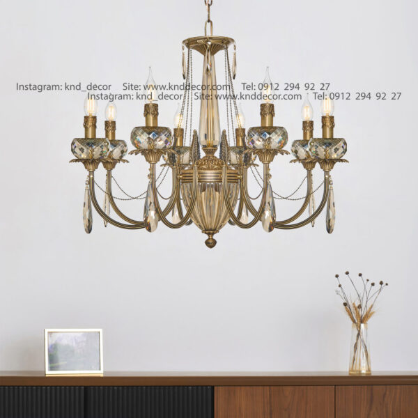 لوستر ليانا آنتيك توپي تراش بزرگ كد A5 آويز بادامي 8