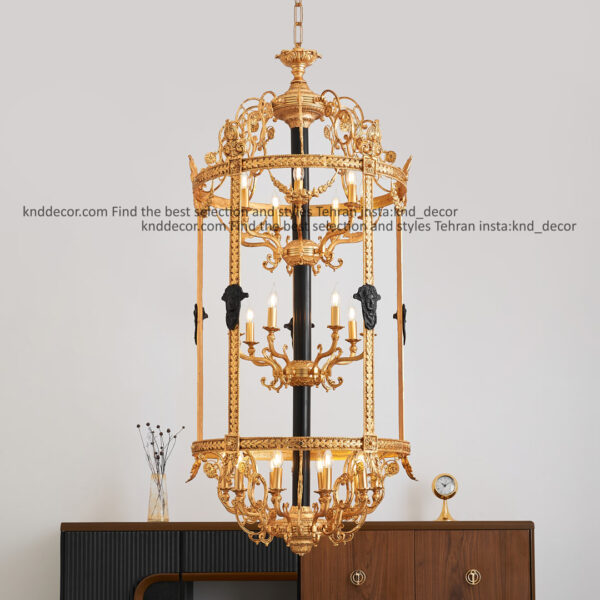 لوستر كلاسيک فانوسی 24شاخه طلايی