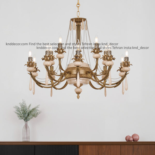 لوستر مارال تك و دوبل آنتيك سنگ كرم آويز سنگ 10 ستون برنجی