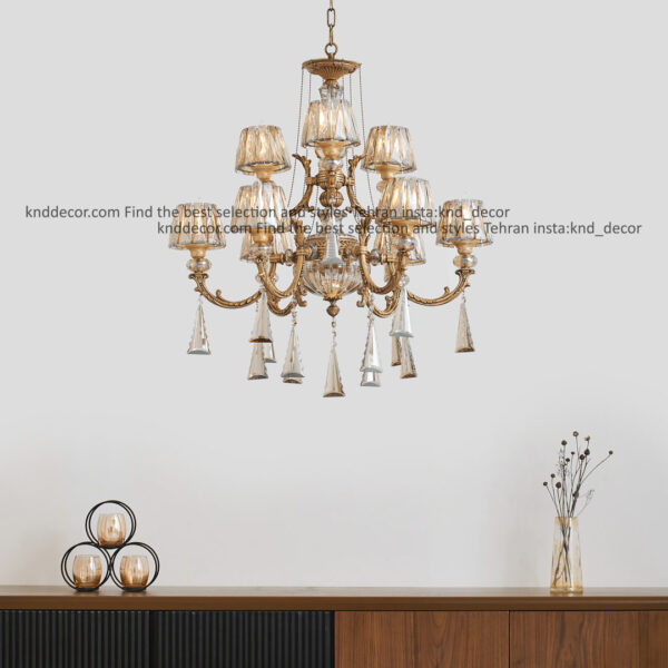 لوستر جار آنتيك كريستال با كلاهك كريستال آويز بادامي 9