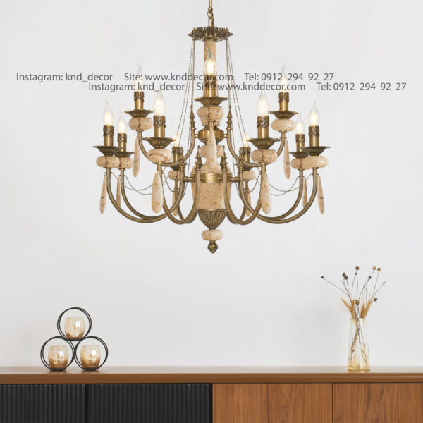 لوستر ليانا آهن آنتيك سنگ كرم پرطاووسي آويز سنگ 12